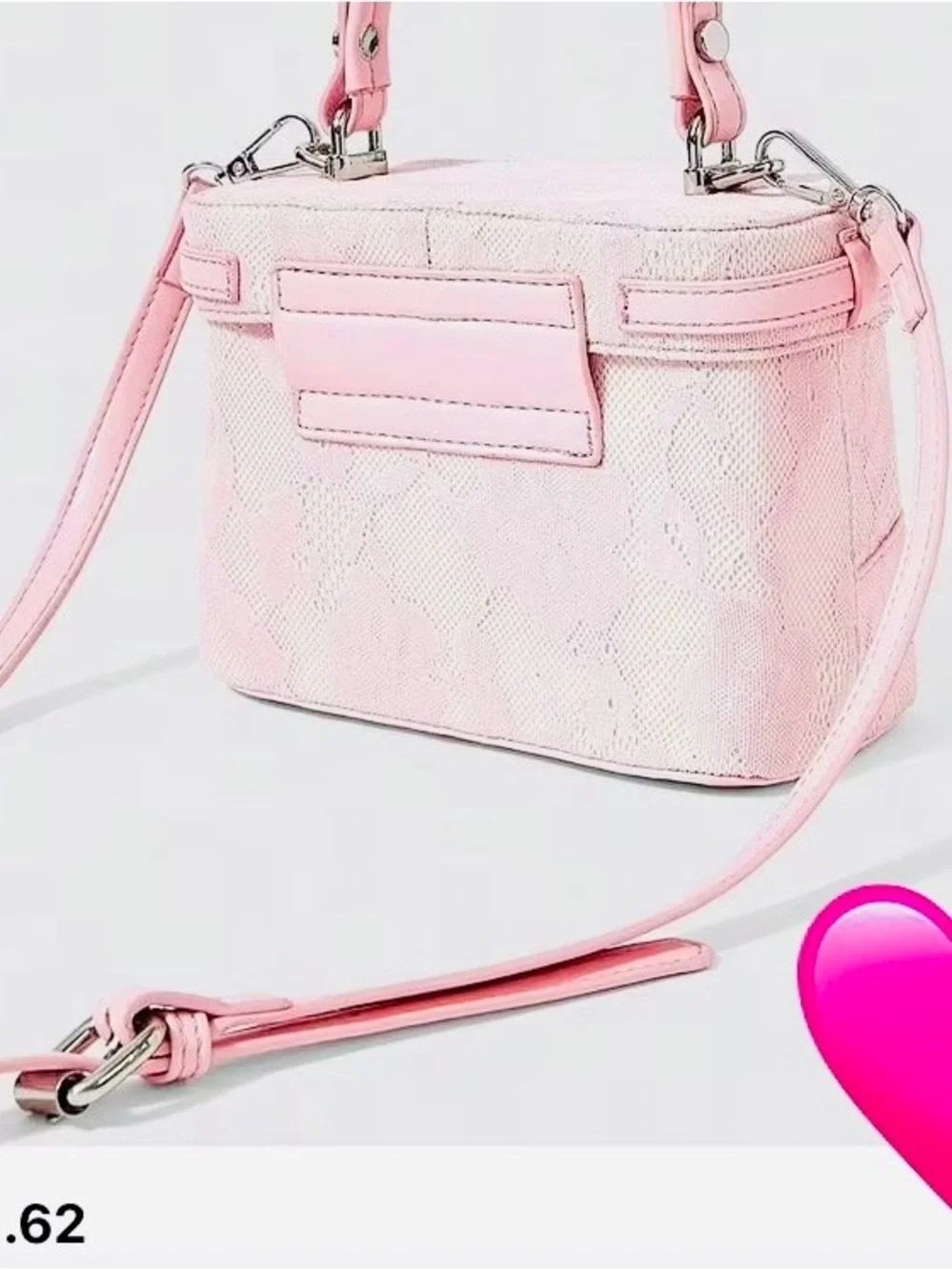 Pink Lace-Textured Top-Handle Crossbody Bag